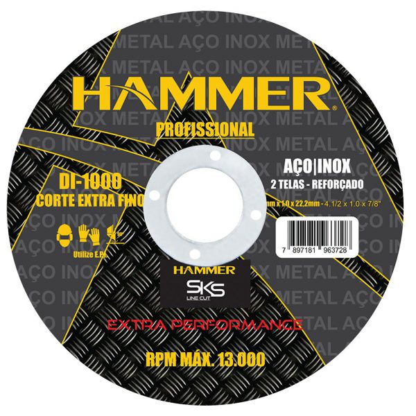 Disco de Corte Extra Fino Aço Inox 115 x 1,0 x 22,2mm HAMMER-GYDI1000