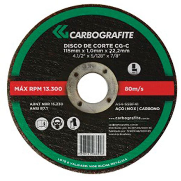 Disco de Corte CG-C 115 x 3,2 x 22,2mm para Aço Carbono e Metais CARBOGRAFITE-010593210