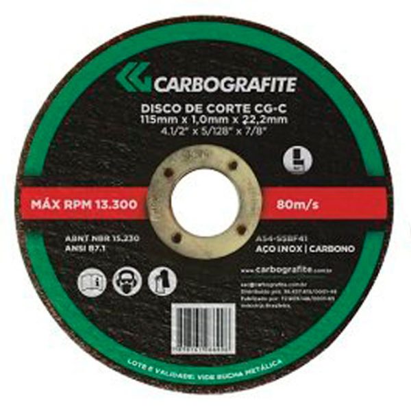 Disco de Corte CG-C para Aço Inoxidável de 115 x 1,0 x 22,2mm CARBOGRAFITE-010593010