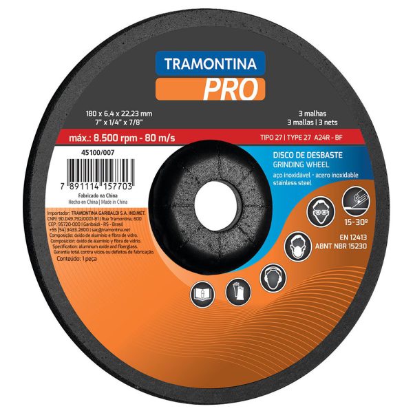 Disco de Desbaste para Aço Inox 4.1/2 Pol. TRAMONTINA PRO-45100004