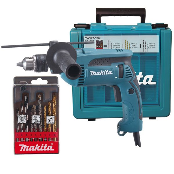 Furadeira de Impacto Vel. Variável e Reversível 1/2 Pol. 760W 220V com Kit de Broca