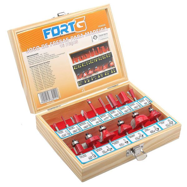 Jogo de Fresas para Madeira com 15 Peças FORTGPRO-FG9030