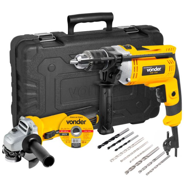 Kit Furadeira 1/2 Pol. EFV-751 e Esmerilhadeira 4.1/2 Pol. 220V com Jogo de Brocas e Disco de Corte VONDER-6001751127