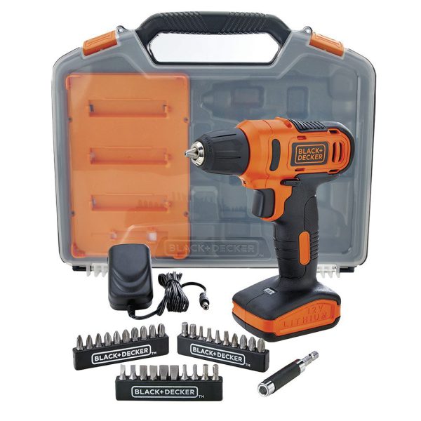 Parafusadeira Furadeira 3/8 Pol. 12V com Bateria Lí-Íon Carregador e Maleta com Acessórios BLACK+DECKER-LD12SC-BR