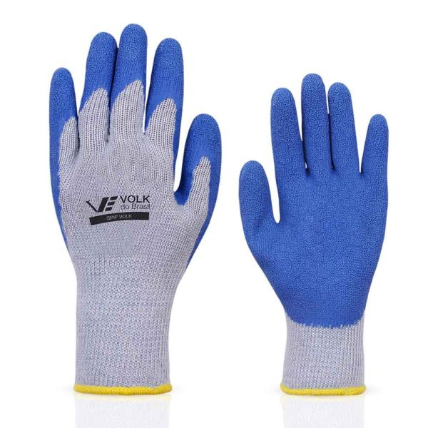 Luva Grip Látex e Suporte Têxtil Cinza/Azul – Média VOLK-10.10.600.32-M