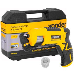 Parafusadeira a Bateria 3,6V 1,3Ah Li-Ion 1/4 Pol. com Carregador Bivolt Maleta e Bits VONDER-6001012360