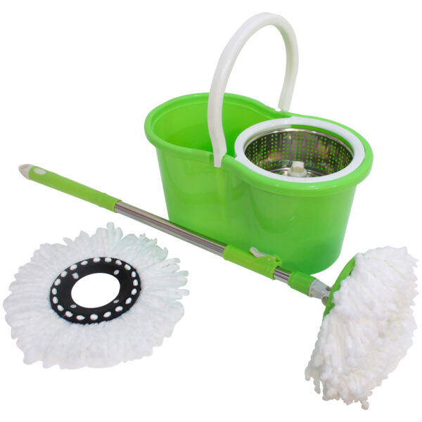 Balde Spin Mop 360 Centrífuga Cesta de Inox 8 Litros 2 Esfregões