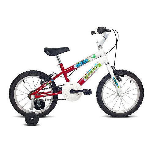 Bicicleta Infantil Aro 16 Ocean Branco e Vermelho