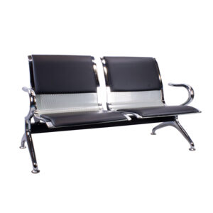 Cadeira Longarina Aeroporto 2 Lugares Cromado com Estofado – Preto – TCL02
