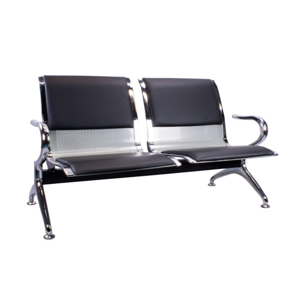 Cadeira Longarina Aeroporto 2 Lugares Cromado com Estofado – Preto – TCL02
