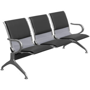 Cadeira Longarina Aeroporto 3 Lugares Cromado com Estofado – Preto – TCL03
