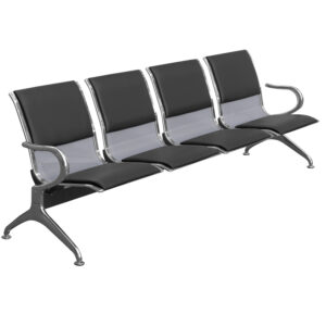 Cadeira Longarina Aeroporto 4 Lugares Cromado com Estofado – Preto – TCL04