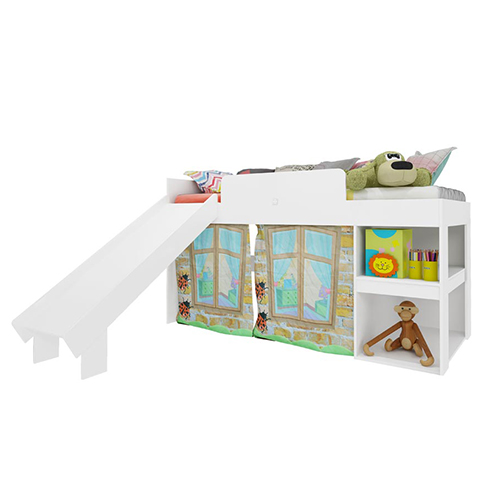 Cama Playgroud Branco com Escorregador