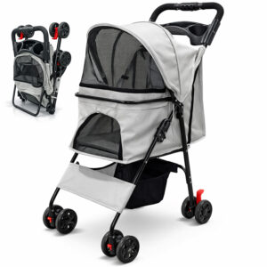 Carrinho de Passeio Pet com Porta Copo para Cães e Gatos 20kg Dobrável