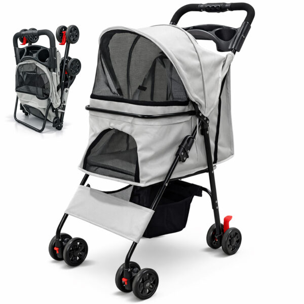 Carrinho de Passeio Pet com Porta Copo para Cães e Gatos 20kg Dobrável