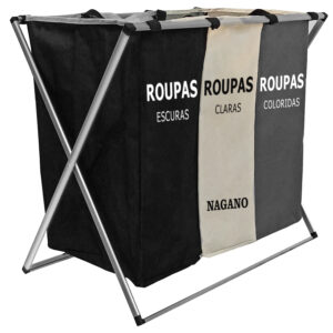 Cesto De Roupa Suja Organizador 3 Divisórias Dobrável – 65 x 40 x 60cm