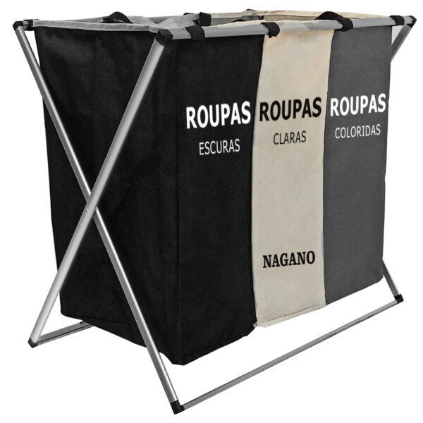 Cesto De Roupa Suja Organizador 3 Divisórias Dobrável – 65 x 40 x 60cm