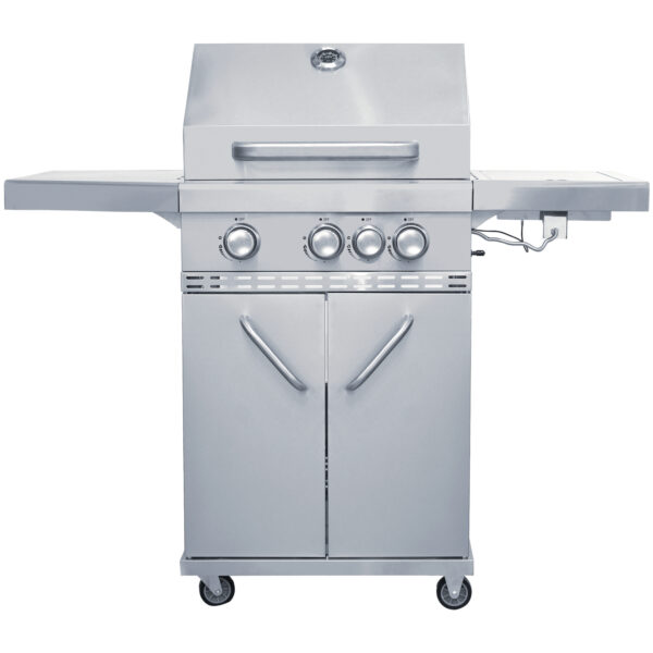 Churrasqueira a Gás Inox 3 Queimadores Mais 1 Lateral Americano a Bafo Carrinho
