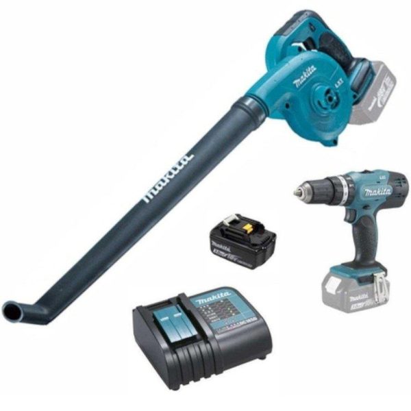 Combo Parafusadeira/Furadeira de Impacto e Soprador de Folhas a Bateria 18V Li-Ion com Carregador e 1 Bateria MAKITA-KITDHP453+DUB