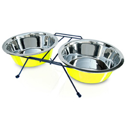 Comedouro Duplo em Inox para Cães e Gatos com Base – American Pets