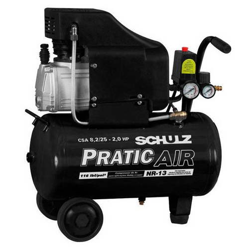 Compressor de ar baixa pressão 8,2 pés 25 litros monofásico – CSA8,2/25 – PRATIC AIR 110v