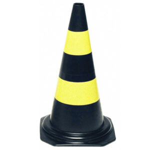 Cone de sinalização altura de 50 cm 2 faixas preto e amarelo