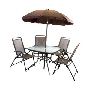 Conjunto de Mesa Quadrada para Jardim com Cadeira e Guarda Sol – 6 Peças – THCMCM6