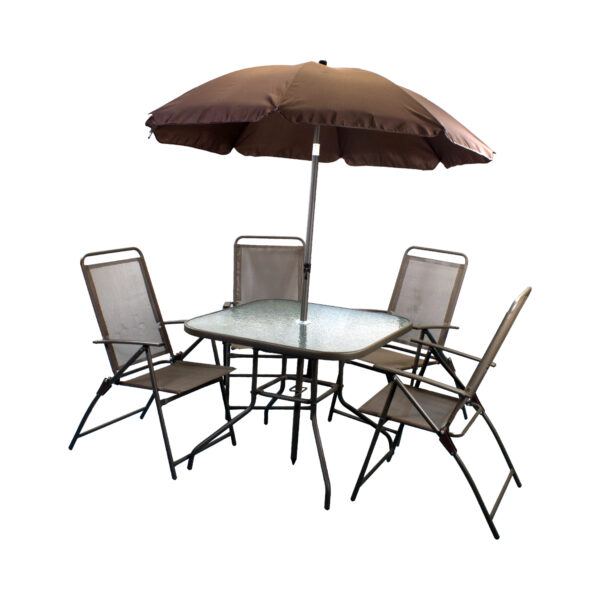 Conjunto de Mesa Quadrada para Jardim com Cadeira e Guarda Sol – 6 Peças – THCMCM6