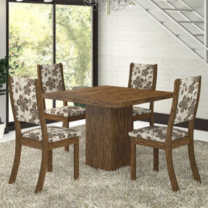 Conjunto Sala Gabí K Mesa e 4 Cadeiras Avelã / Lumini