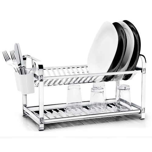 Escorredor 20 Pratos Inox Montado com Porta Talheres Plástico – MAK-INOX