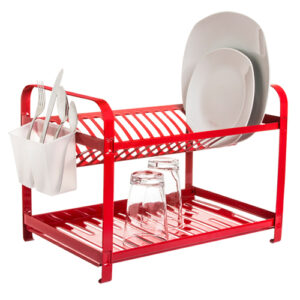 Escorredor de Pratos Aço Inox Vermelho Epóxi 16 Pratos – MAK-INOX