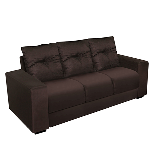 Sofá Estofado Valência 3 Lugares Suede Liso Marrom Escuro