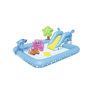 Fantástica Piscina Aquário de Jogo 1 Golfinho 2 Peixes Palhaços 1 Polvo 2 Aros – 308 Litros 2.39m x 2.06m x 86cm