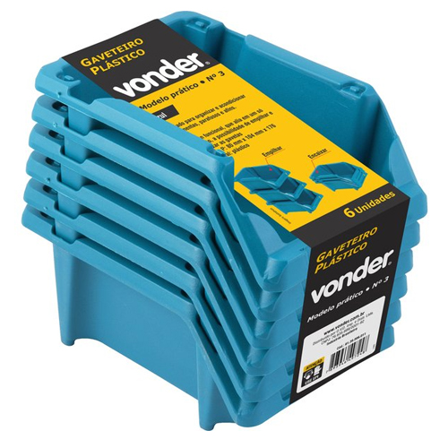 Gaveteiro Plástico Kit com 6 Peças Número 3 Azul
