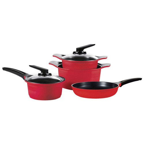 1 Conjunto De 4 Panelas Roichen Vermelhas Com 3 Tampas De Vidro