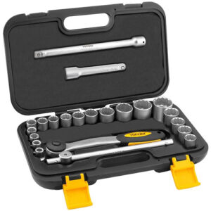 Jogo de Soquetes Estriados Encaixe 1/2, 8 mm a 32 mm com 22 Peças