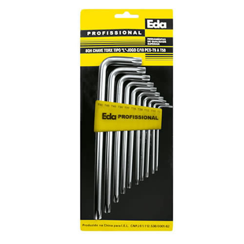 Kit Chave Torx Tipo L 10 Peças (T9 – T50) Longa