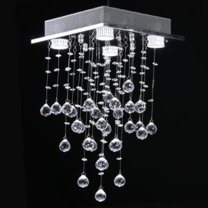 Lustre de Cristal K9 Legítimo Base Alumínio Espelhado 30x30cm 60hz GU10*4 embutido – Bivolt