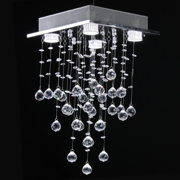 Lustre de Cristal K9 Legítimo Base Alumínio Espelhado 30x30cm 60hz GU10*4 embutido – Bivolt
