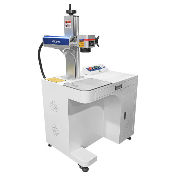 Máquina de Gravação Laser Metais Fiber de Bancada 20w com Entrada Eixo Rotativo
