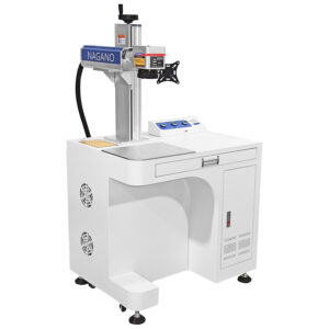 Máquina de Gravação Laser Metais Fiber de Bancada 50w com Entrada Eixo Rotativo