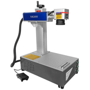 Máquina de Gravação Laser Metais Fiber Mini 30w com Entrada Eixo Rotativo