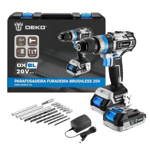 Parafusadeira Furadeira Impacto 1/2 Pol Brushless 20V com 2 Baterias Lítio-Íon Carregador e Maleta com Acessórios DEKO-DKBL20ID02-S3
