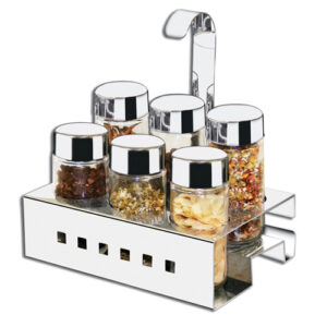 Porta Temperos Inox 6 peças com Suporte – MAK-INOX