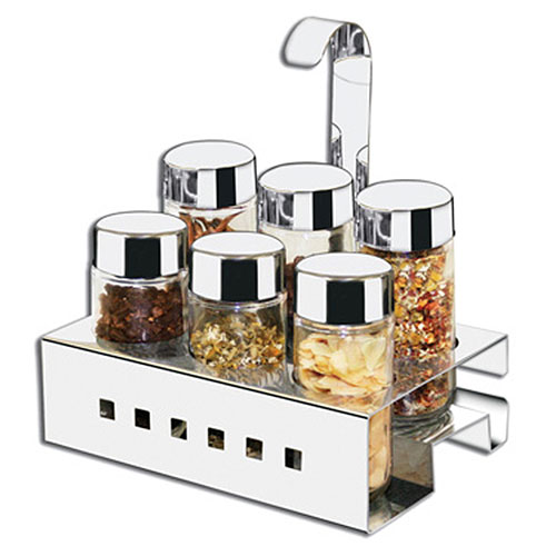 Porta Temperos Inox 6 Peças c/ Suporte – MAK-INOX