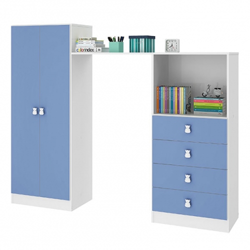 Roupeiro Cômoda Quarto Compacto Azul