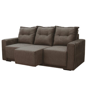 Sofá Estofado Nepal 3 Lugares com Assento Retrátil Suede Amassado Marrom Escuro