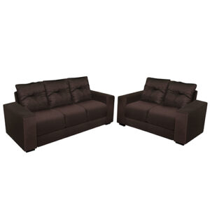Sofá Estofado Valência 3 e 2 Lugares Suede Liso Marrom Escuro